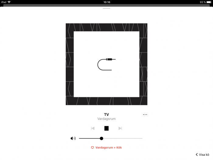 Skärmdump Sonos-app för iPad